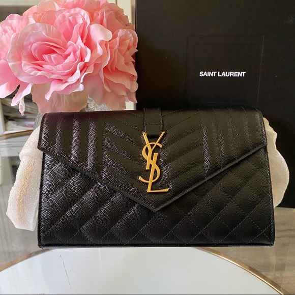 NEW SAINT LAURENT TRIQUILT MEDIUM CHAIN WALLET BLK - Picture 2 of 10